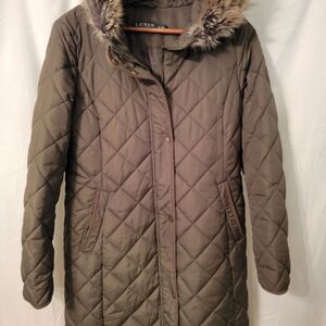 Ralph Lauren Olive Quilted Puffer Coat with Faux Fur